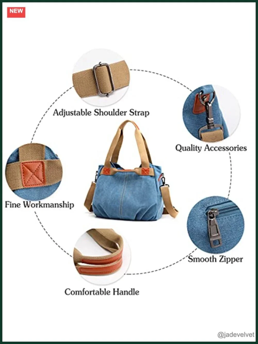 Canvas Handbag Tote Purse Crossbody Satchel with Shoulder Strap